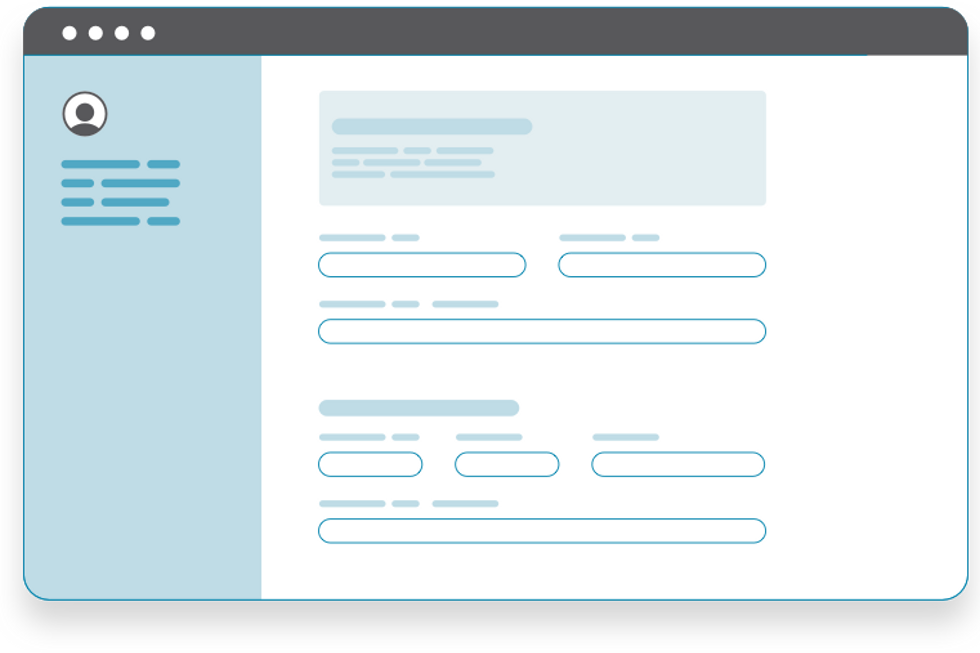 Blue wireframe of a dashboard