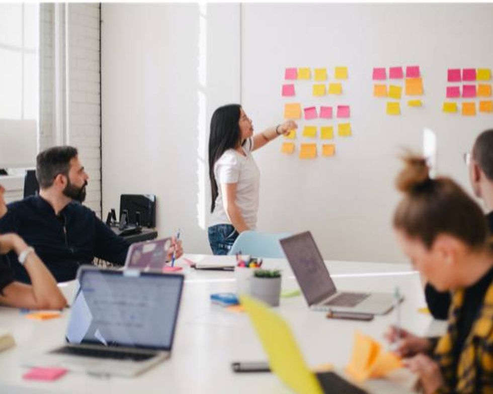 Team in a board room collaborating
